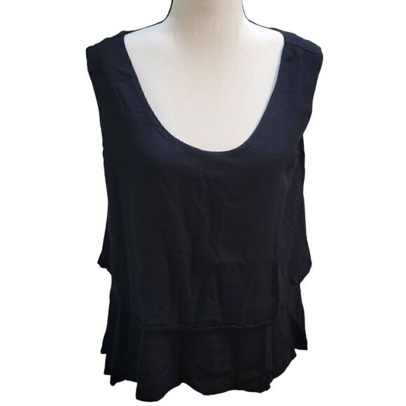 Cotton/Linen Feel Layered Black Blouse Size L Sleeveless Blouse - Picture 1 of 3